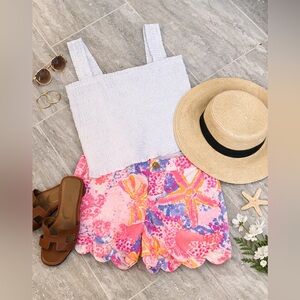 Lilly Pulitzer Buttercup Scallop Shorts Pink Coral Print 5” Inseam Size 0